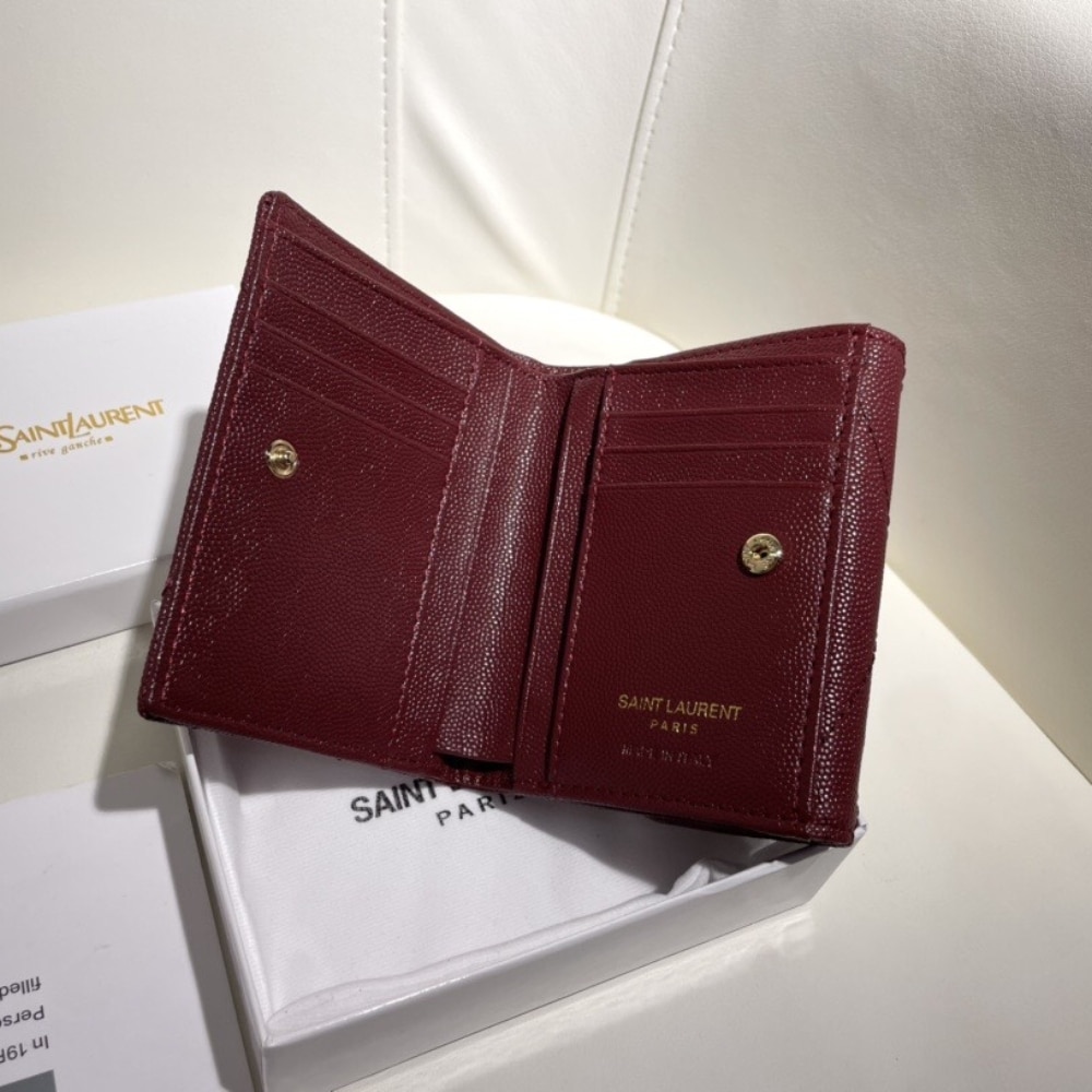Saint Laurent Cassandre Matelassé Small Envelope Wallet In Grain De Poudre Leather 11Cm