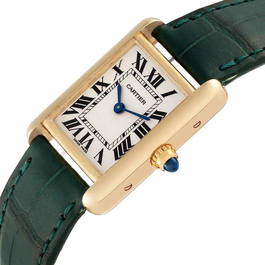 Cartier Tank Louis Small Yellow Gold Green Strap Ladies Watch W1529856 Card