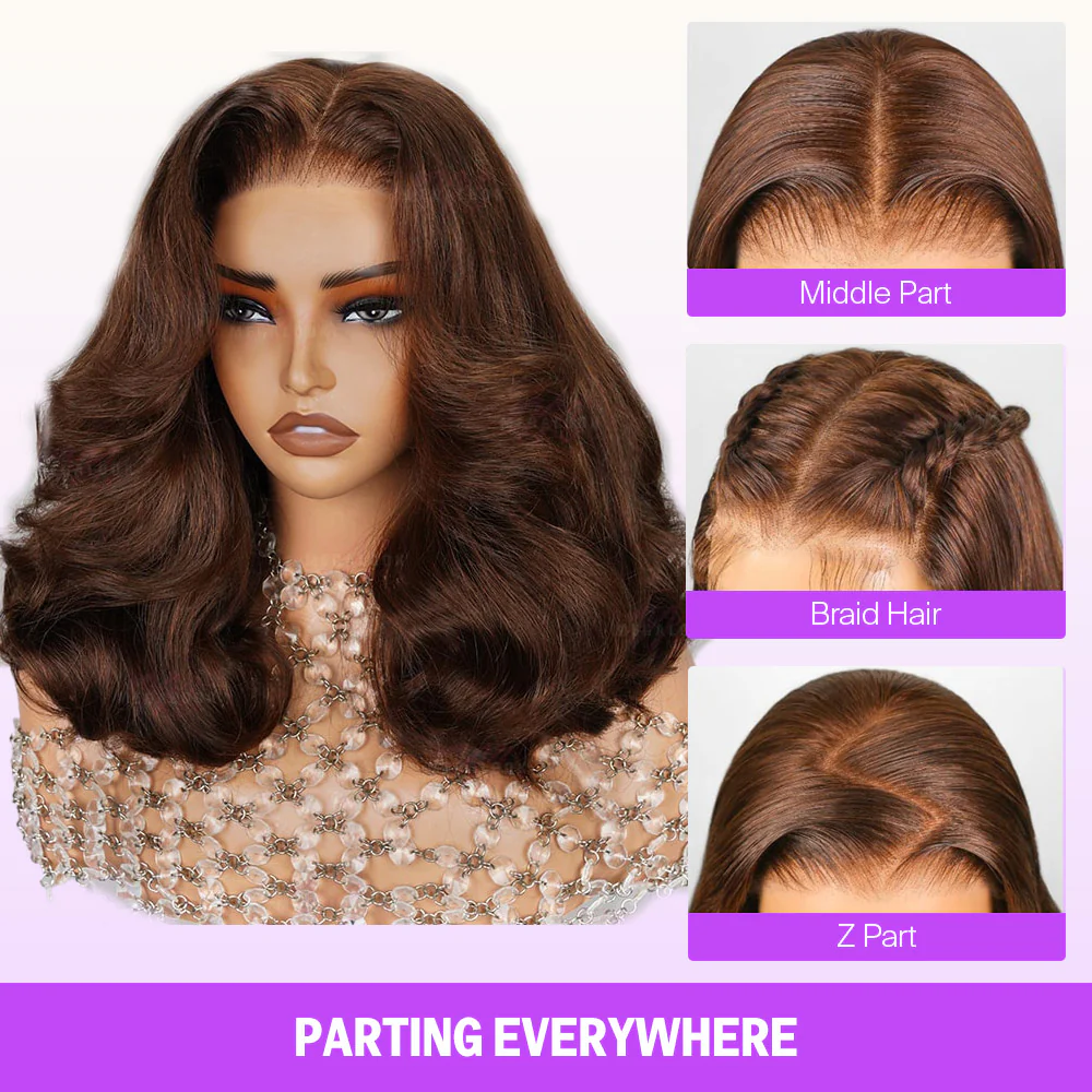 Megalook Bogo Free Salon Series Cloud Wave Super Double Drawn #4 Chocolate Brown Pre Cut Glueless 6x5 Lace Closure Bob Wig