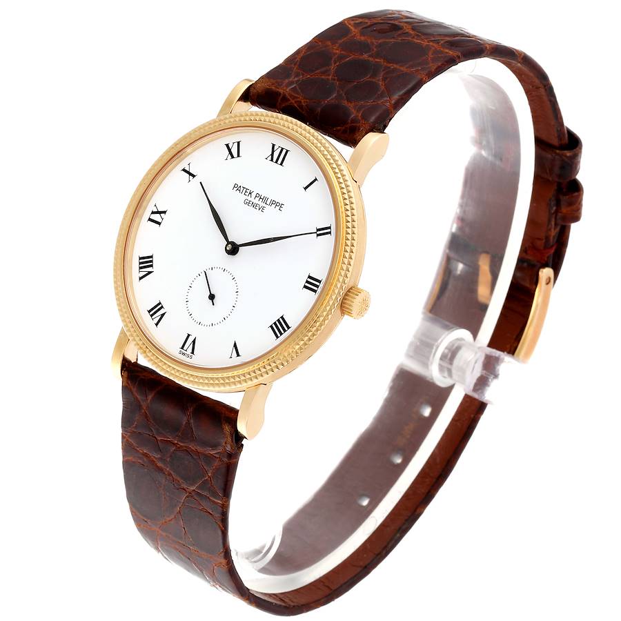 Patek Philippe Calatrava 18k Yellow Gold Brown Strap Mens Watch 3919