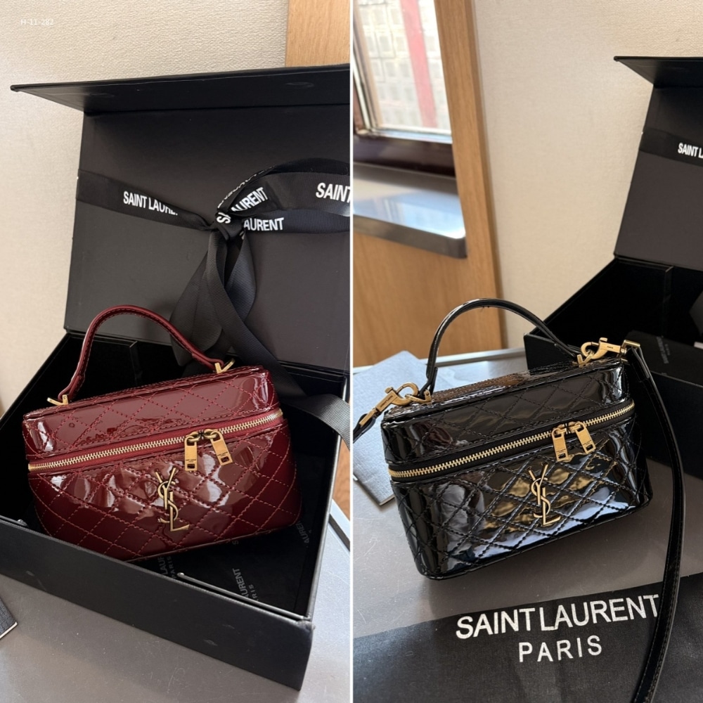 Saint Laurent Gany Vanity Bag In Patent Leather Wine Red 19Cm