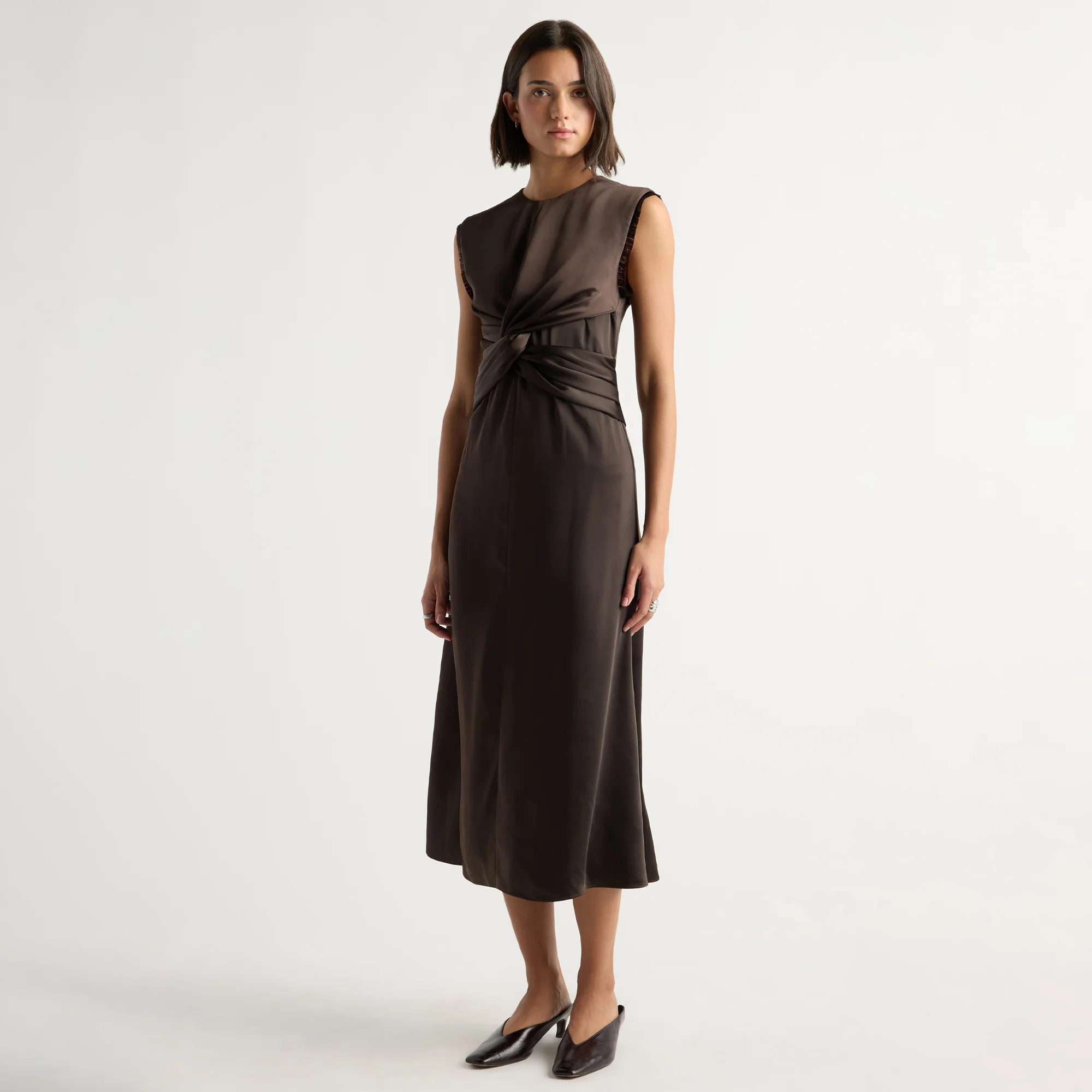 Camille Front-Twist Satin Dress