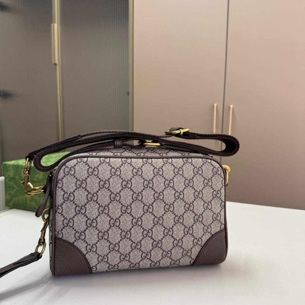 Gucci GG Emblem Small Crossbody Bag Grey And Dark Brown 23Cm