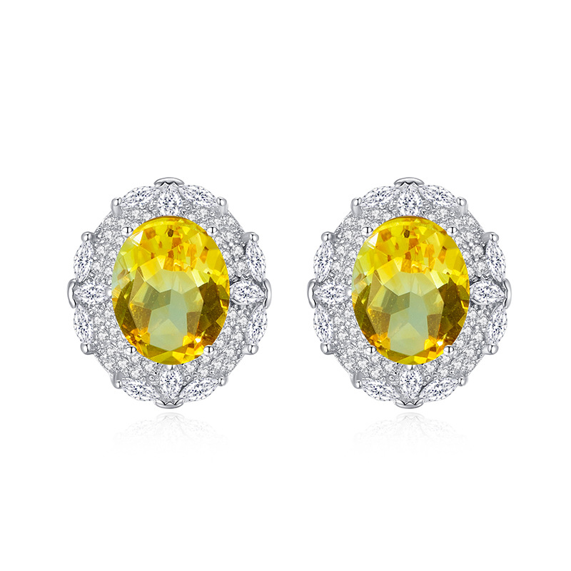 GemVibra Oval Halo Stud Earrings, S925 Silver with Multi-Gemstone & Rhinestone Accents