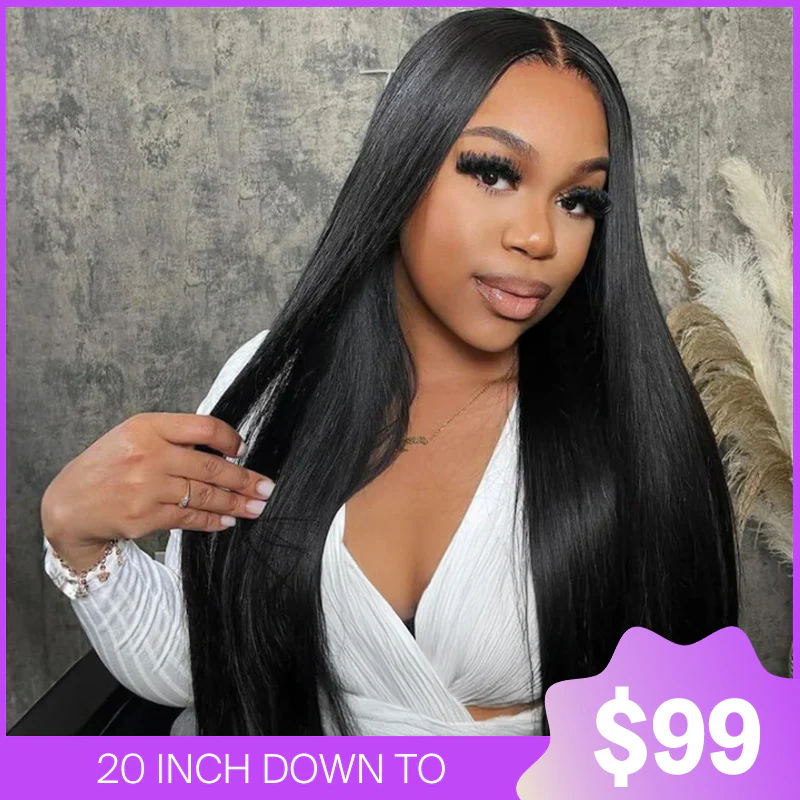 Megalook 6 Inches Deep Part Wigs Silky Straight Natural Black 100% Human Hair Wig