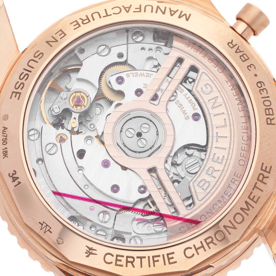 Breitling Navitimer B01 41mm Rose Gold Silver Dial Mens Watch RB0139