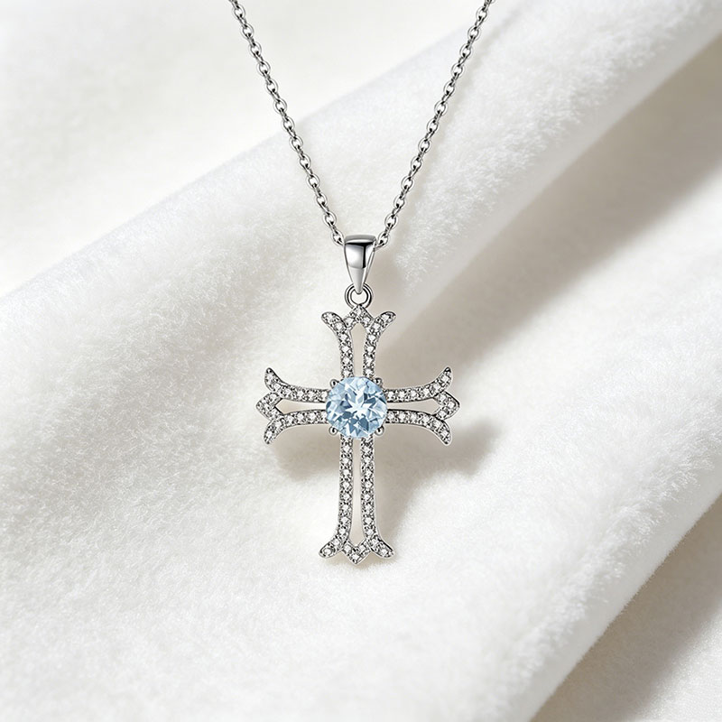GemVibra Cross Pendant Necklace in 925 Silver with Gemstone Center