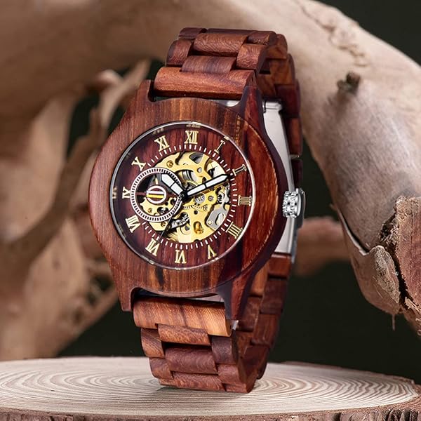 No Battery Fashion Mechanical Wooden Watch for Men, Mechanical Movement Wooden Strap Men's Watch for Father's Day, Birthday M803