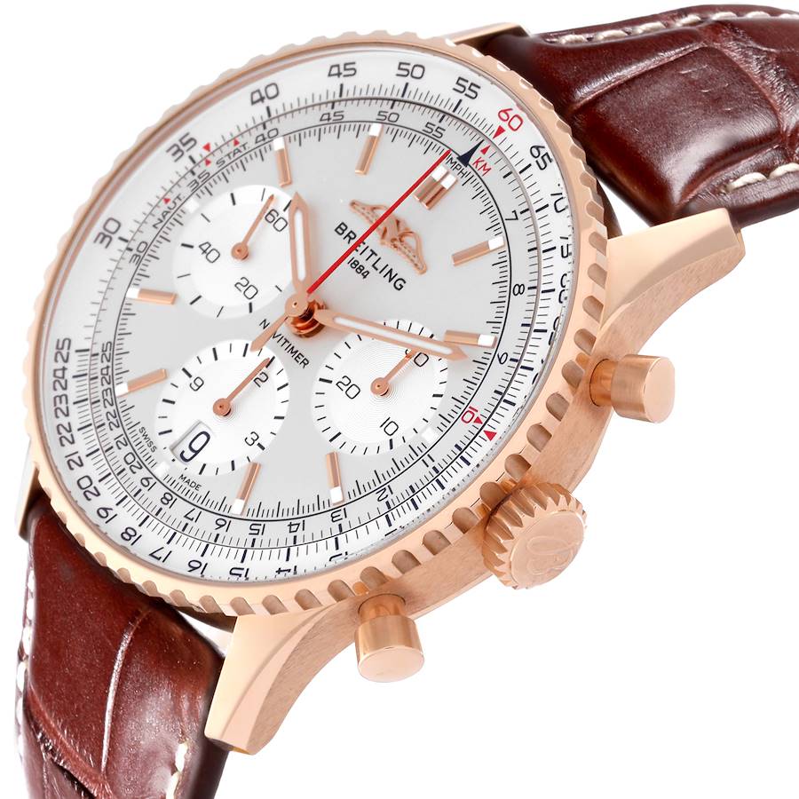Breitling Navitimer B01 41mm Rose Gold Silver Dial Mens Watch RB0139