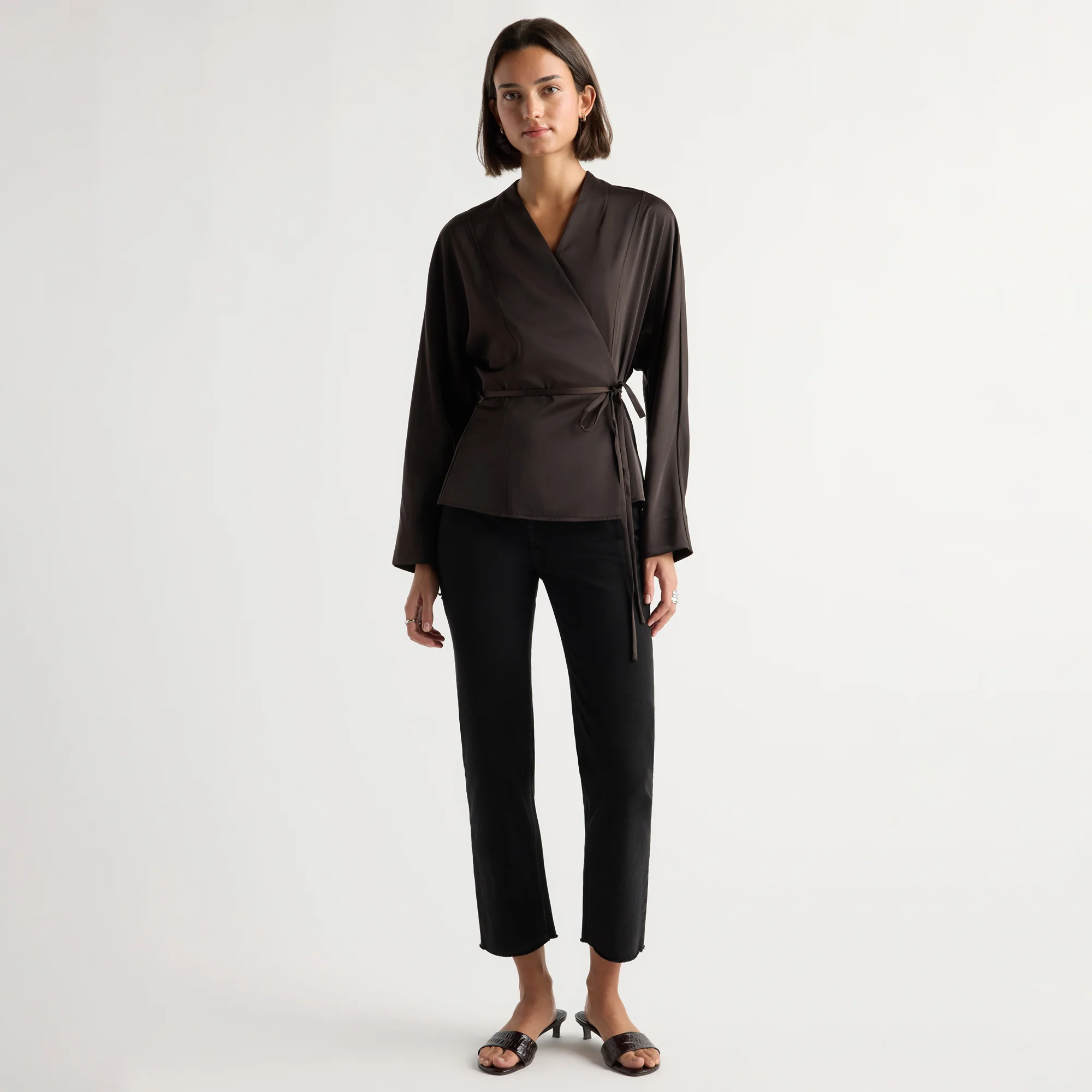 Maye Sculpted Satin Tie-Wrap Blouse