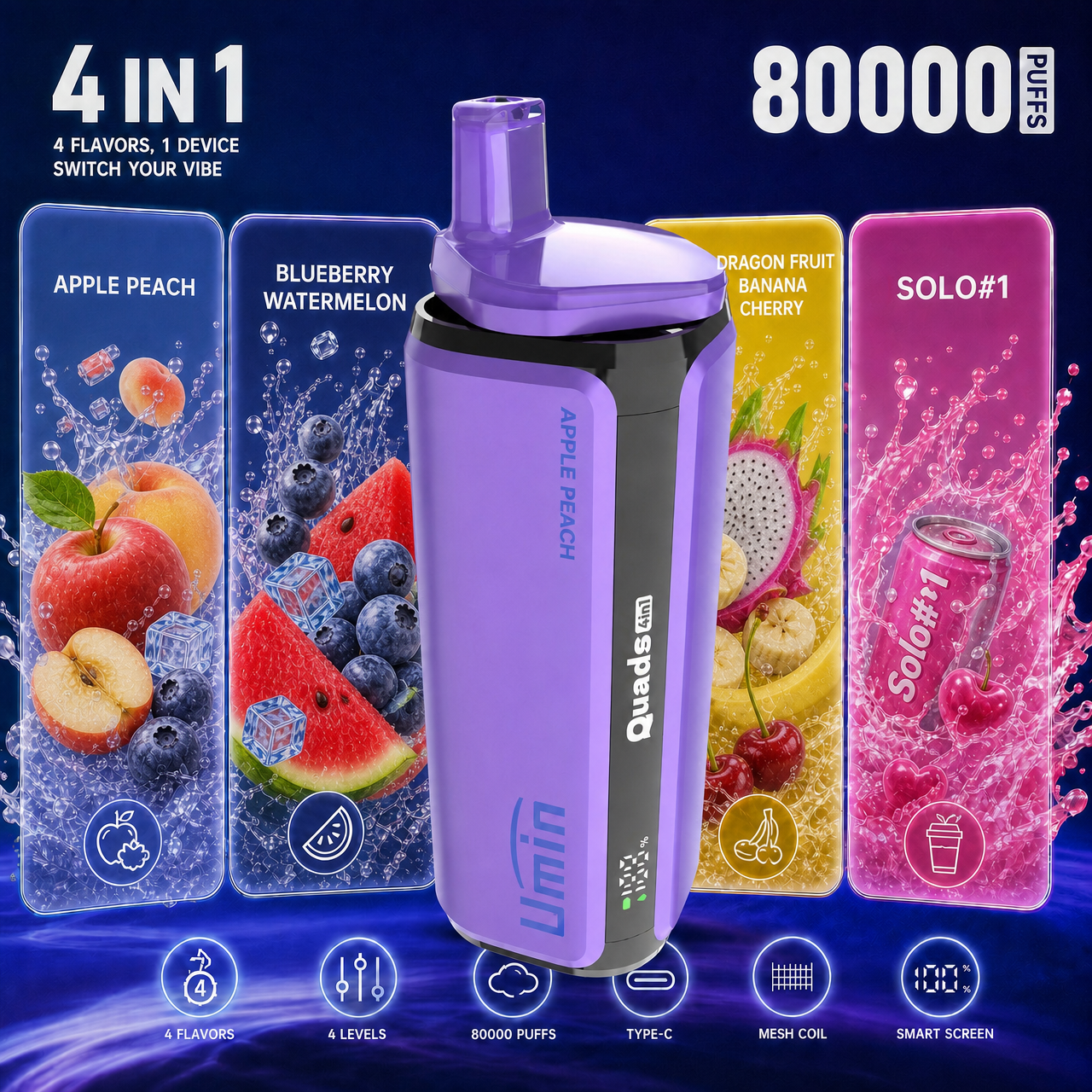 UMIN Quads 4 w 1 – jednorazowy vaporizer na 80 000 zaciągnięć
