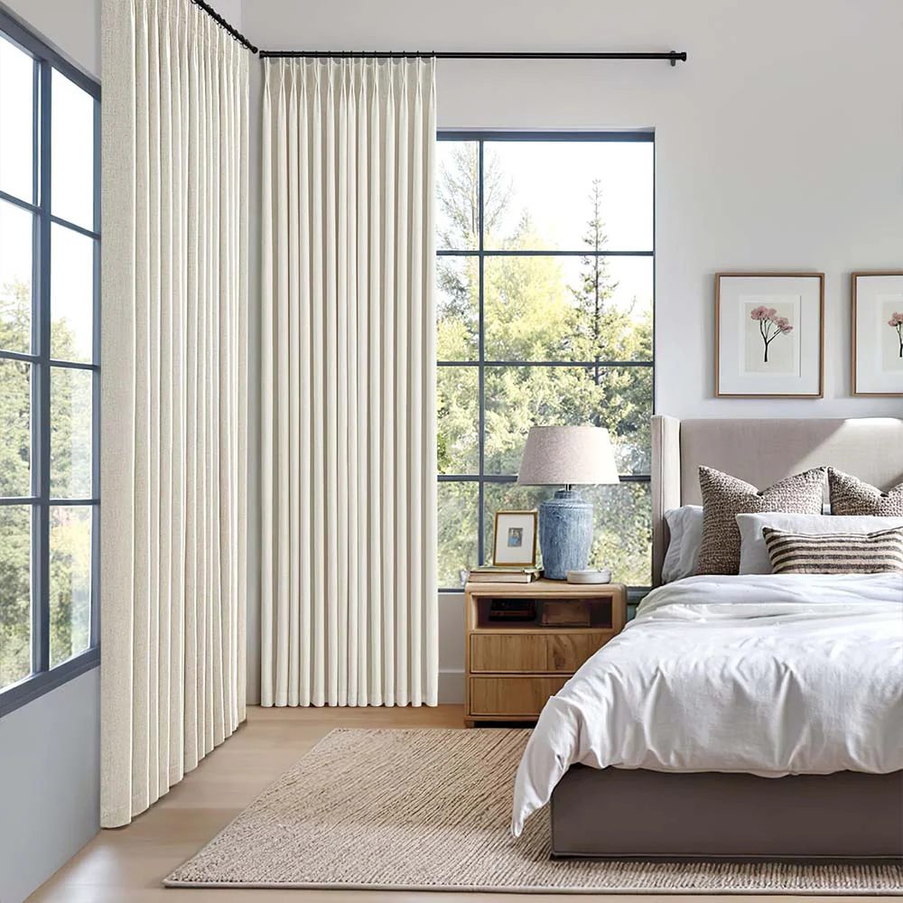Natural Pinch Pleated 100% Blackout Linen Curtains (2 Panels)