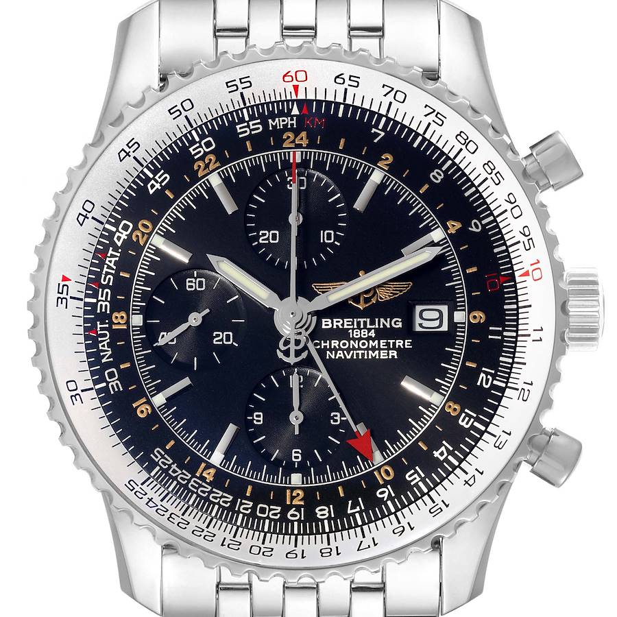 Breitling Navitimer World Black Dial Steel Mens Watch A24322