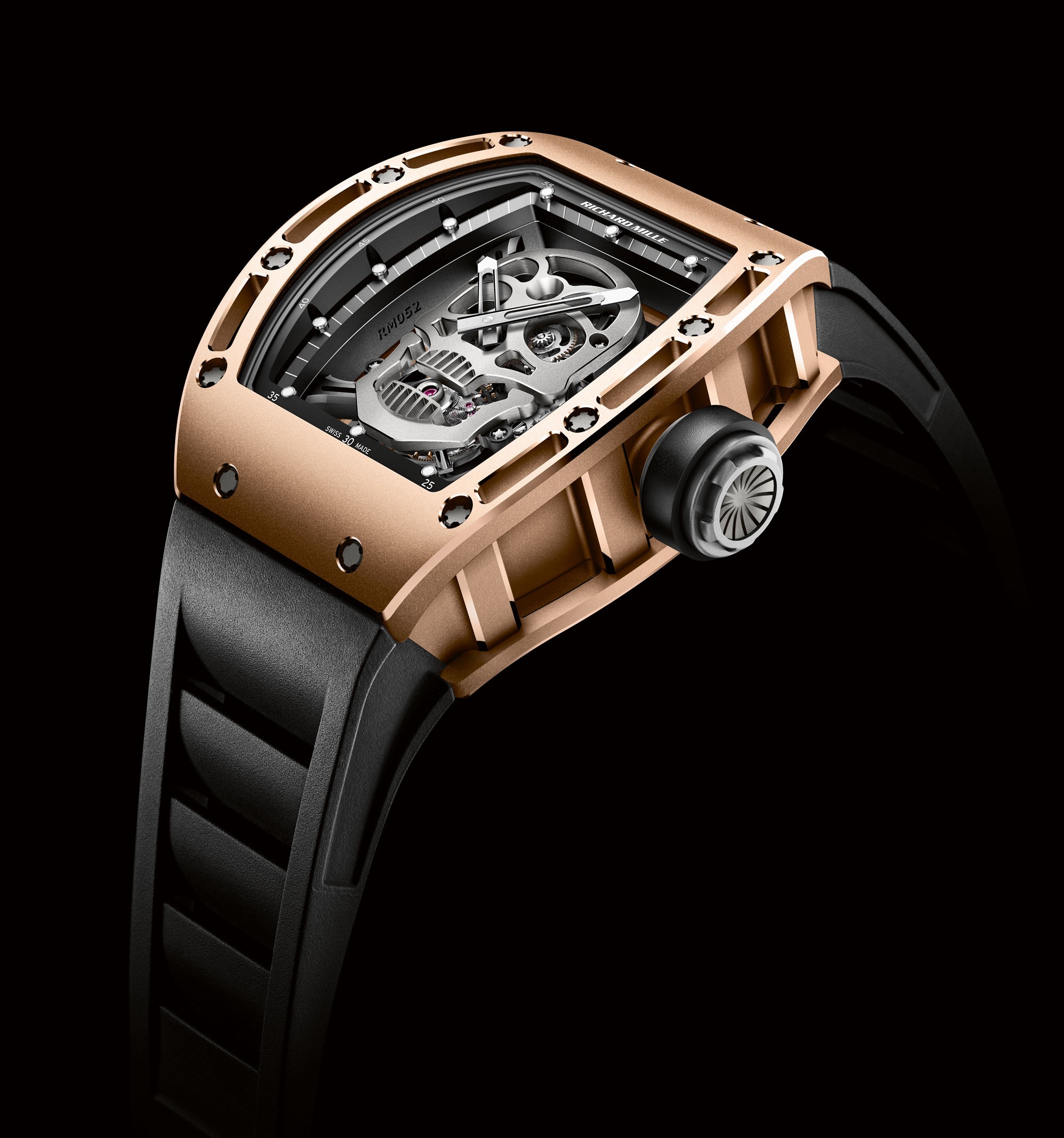 Calibre RM052Manual winding tourbillon movement with hours and minutes.Limited editions