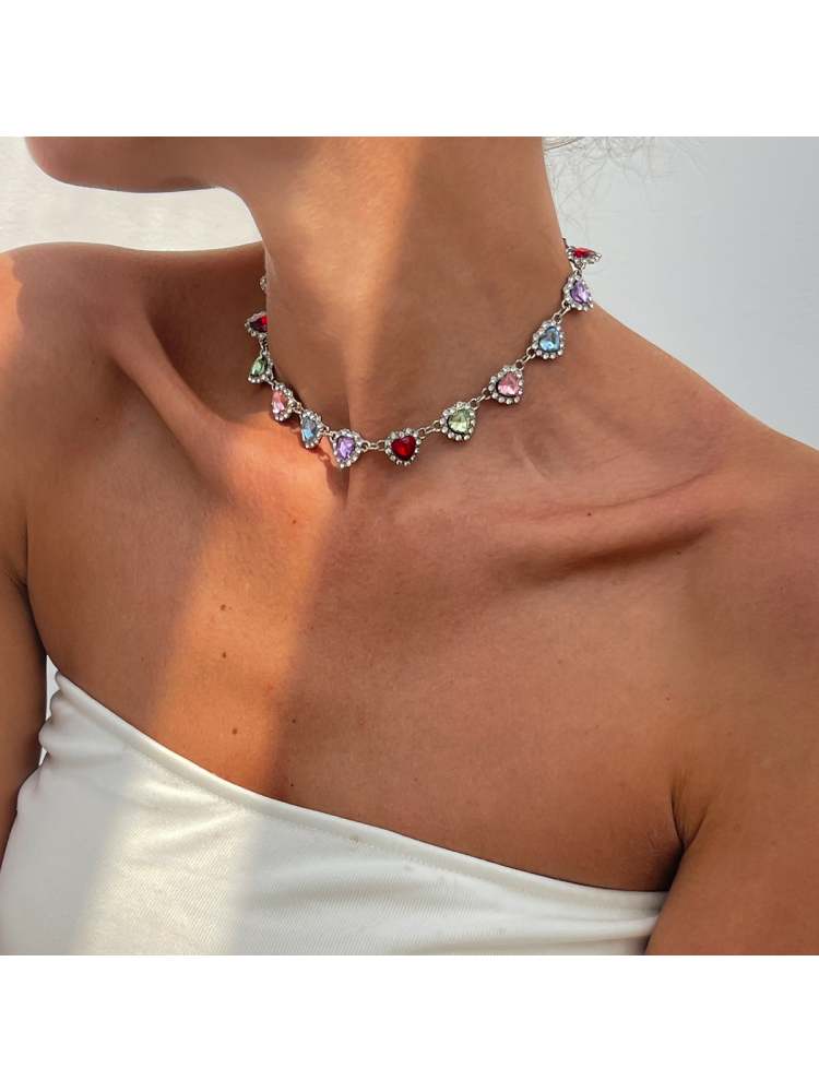 Sweet Heart Pattern Rhinestones Necklaces