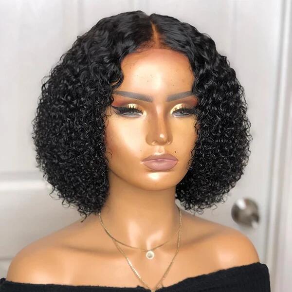 Megalook T Part Jerry Curly Bob Natural Black 100% Human Hair Wig