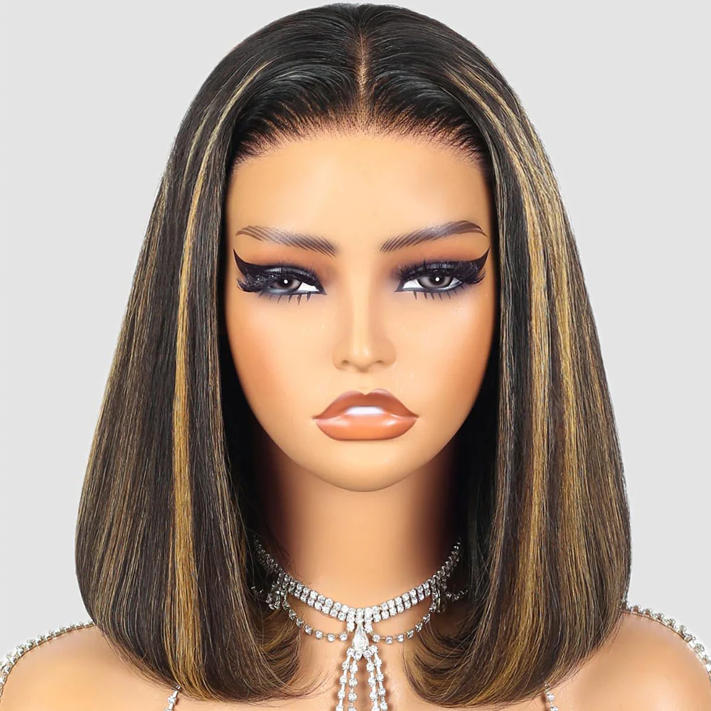 Megalook Bogo Free 13x4 Lace Frontal Invisible Knots Glueless Balayage Straight Bob Wigs Realistic Hairline