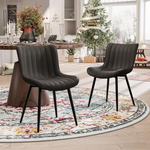 Black Faux Leather Dining Chairs Set of 2