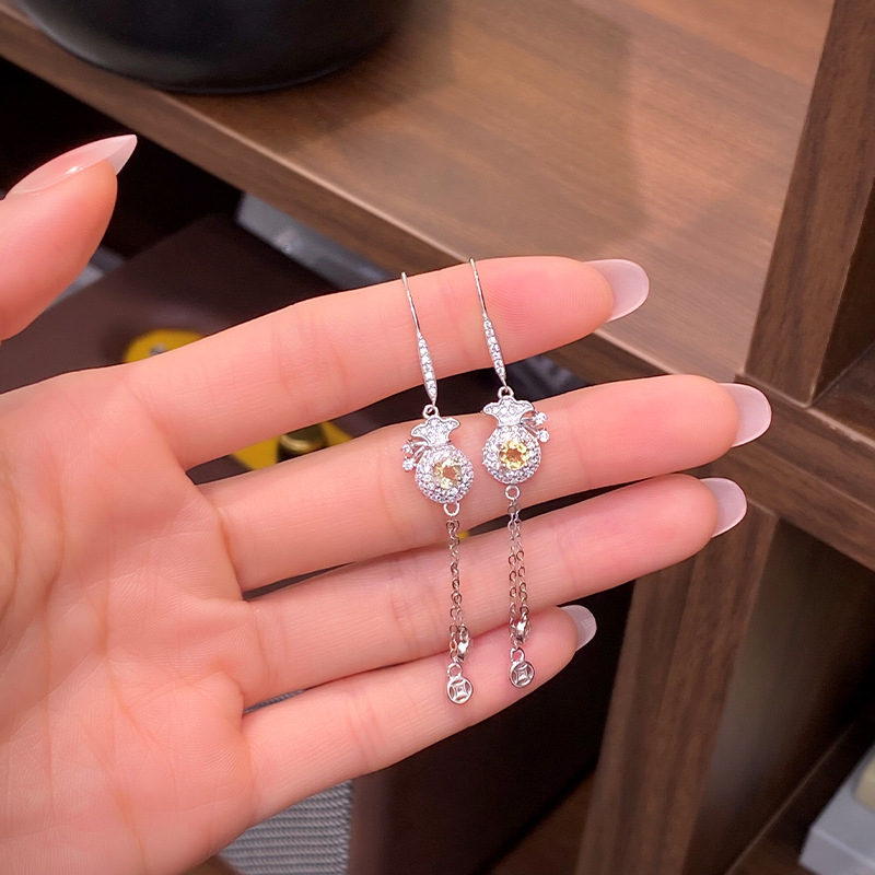 GemVibra Talismanic Money Bag Earrings | Abundance Crystal Drops
