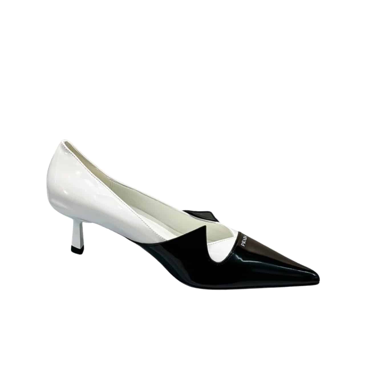 Prada Two Tone Toe Kitten Heels In Black And White