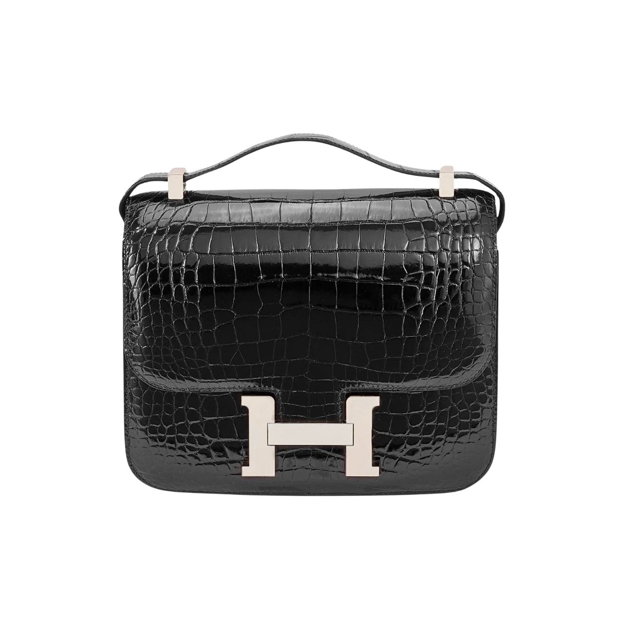 Hermès Mini Constance 19 Shiny Alligator Palladium Hardware Black 19Cm