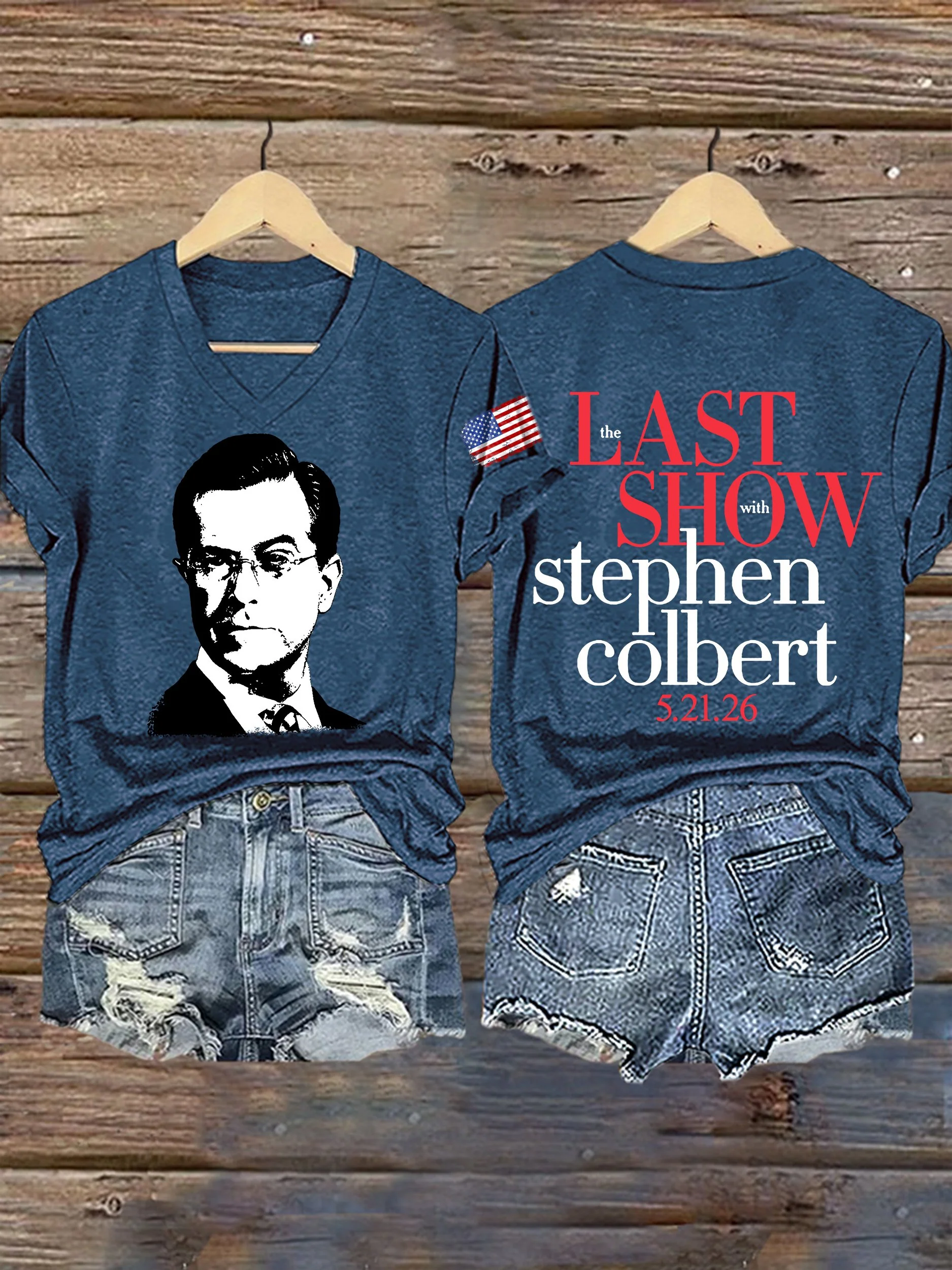 V-Neck Retro Last Show 05.21.2026 Print T-Shirt