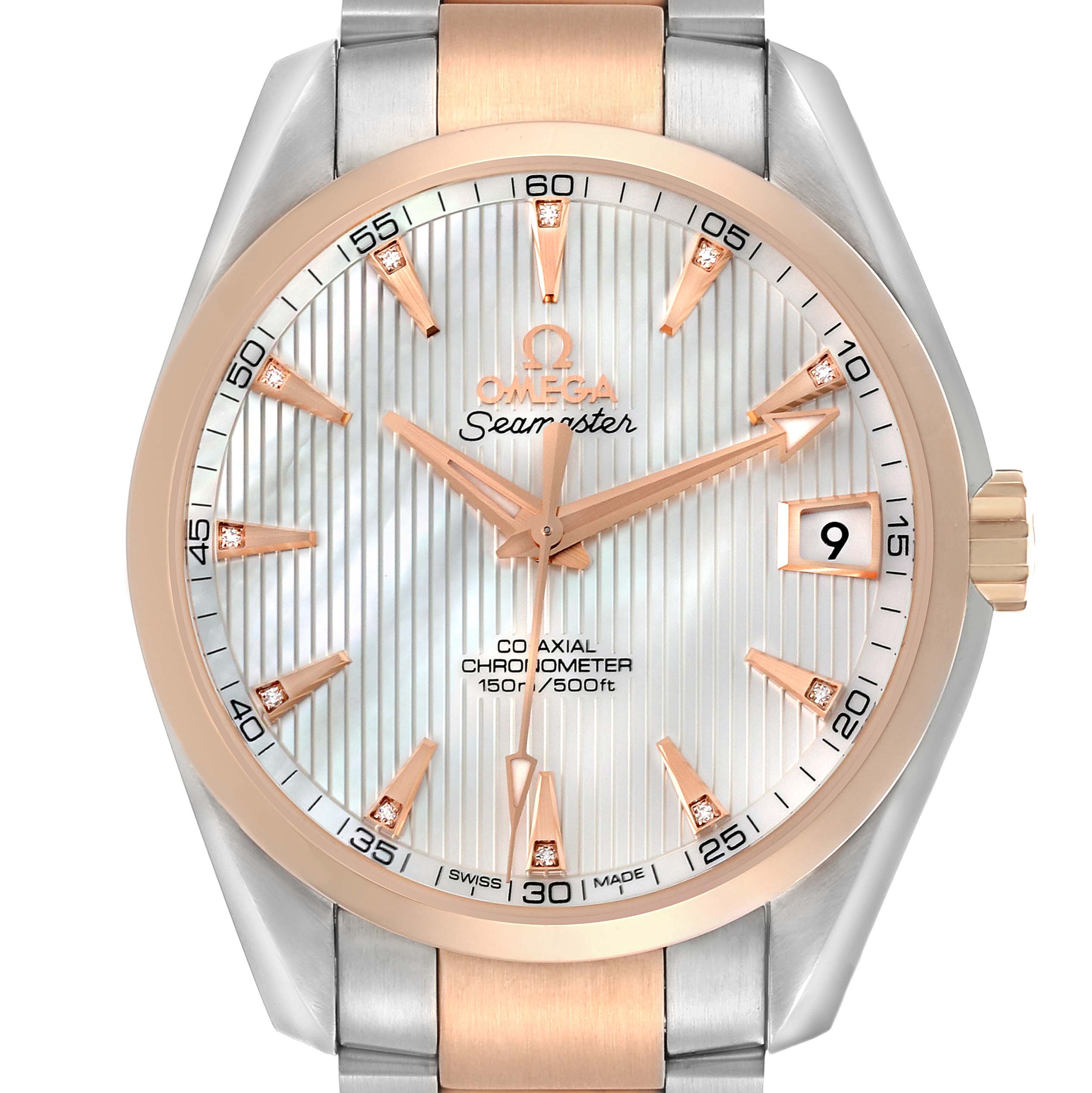Omega Aqua Terra Steel Rose Gold Mother Of Pearl Diamond Watch 38.5 MM 231.20.39.21.55.001