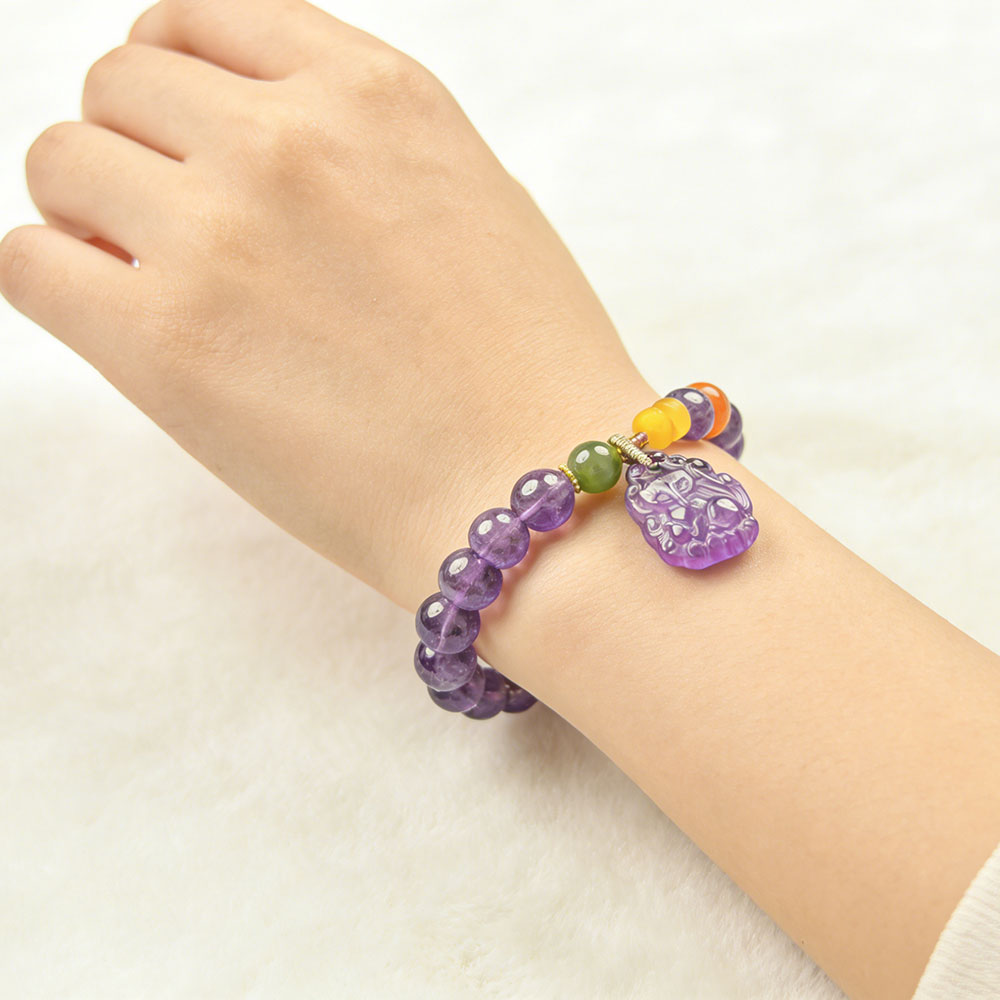 10mm Amethyst Fox Charm Bracelet | Protection, Love & Spiritual Clarity