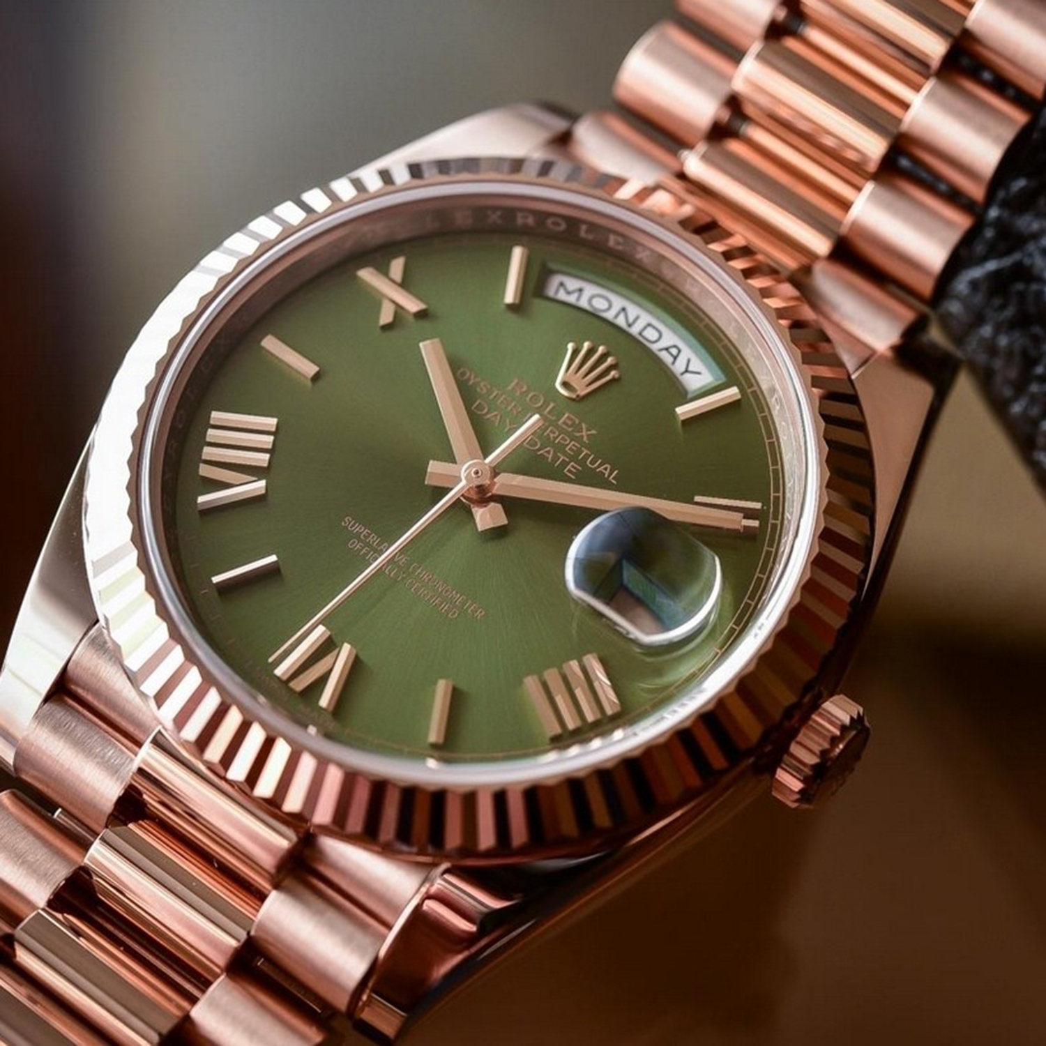 Rolex Day-Date President 40mm Olive Green Dial 18ct Everose Gold 228235-0025 Unworn