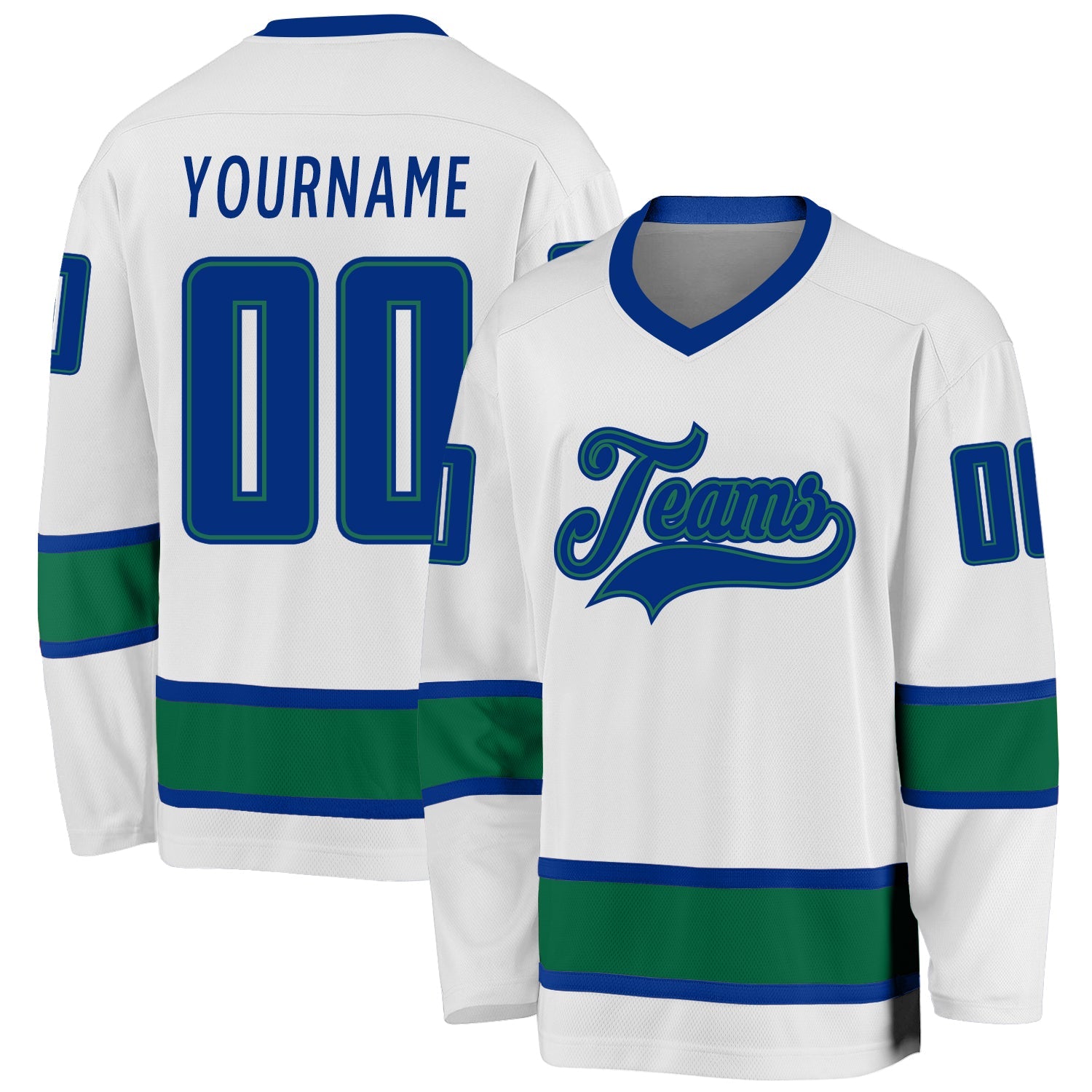 Custom White Royal-Kelly Green So Cool Hockey Jersey