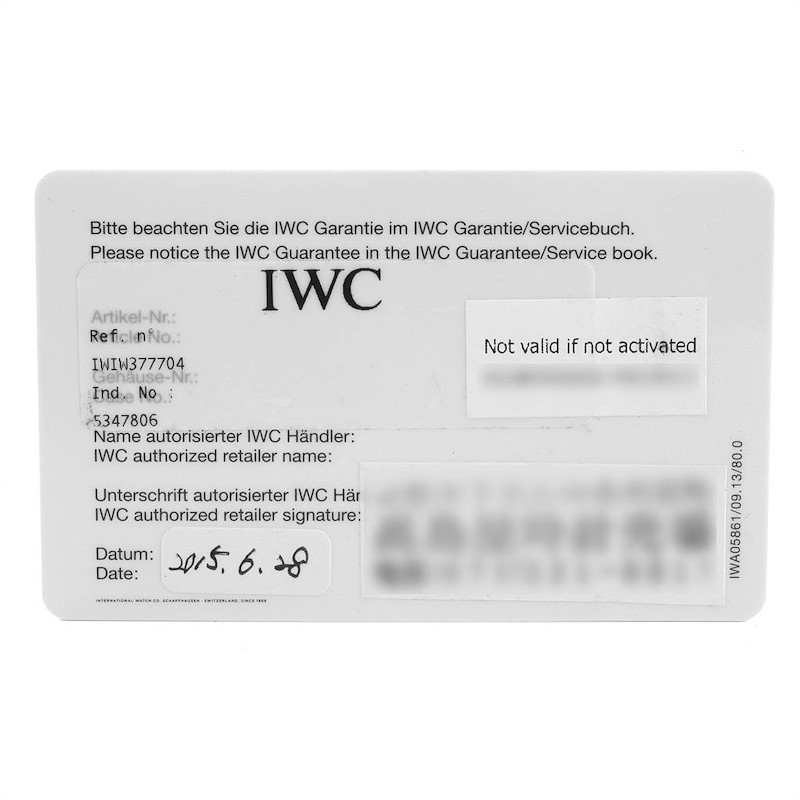 IWC Pilot Black Dial Chronograph Steel Mens Watch IW377704