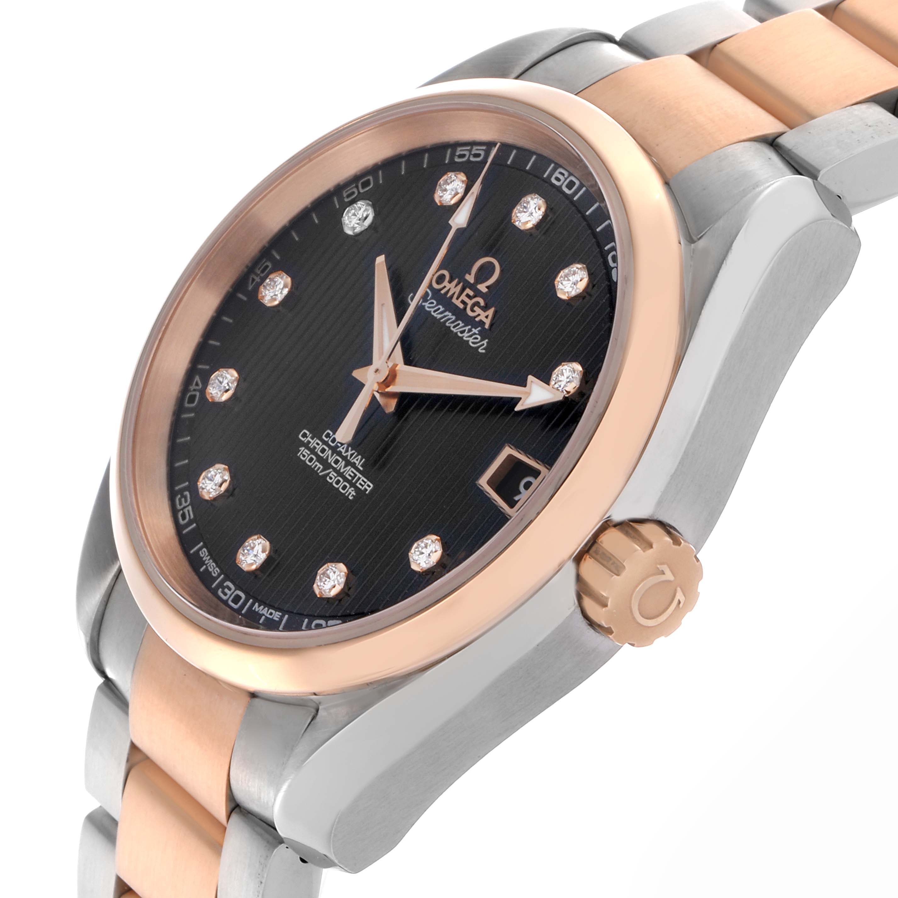 Omega Aqua Terra Steel Rose Gold Diamond Mens Watch 38.5 MM 231.20.39.21.51.002