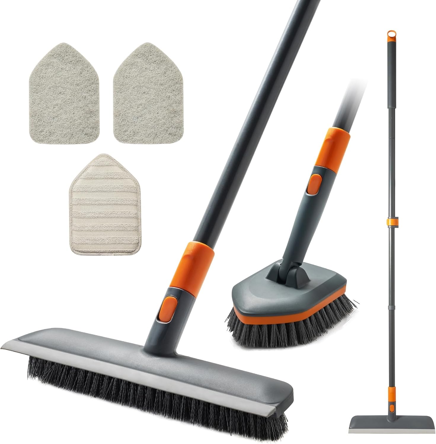 Floor Scrub Brush Tile Tub Scrubber Brush with 4 Different Cleaning Heads, Shower Brush with 56 Extendable Long Handle, Scrubbers for Cleaning Kitchen, Bathroom, Tub, Tile, Wall