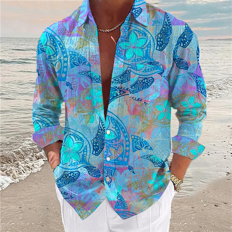 Men's Vintage Floral Pattern Pocket Single Breasted Shirt