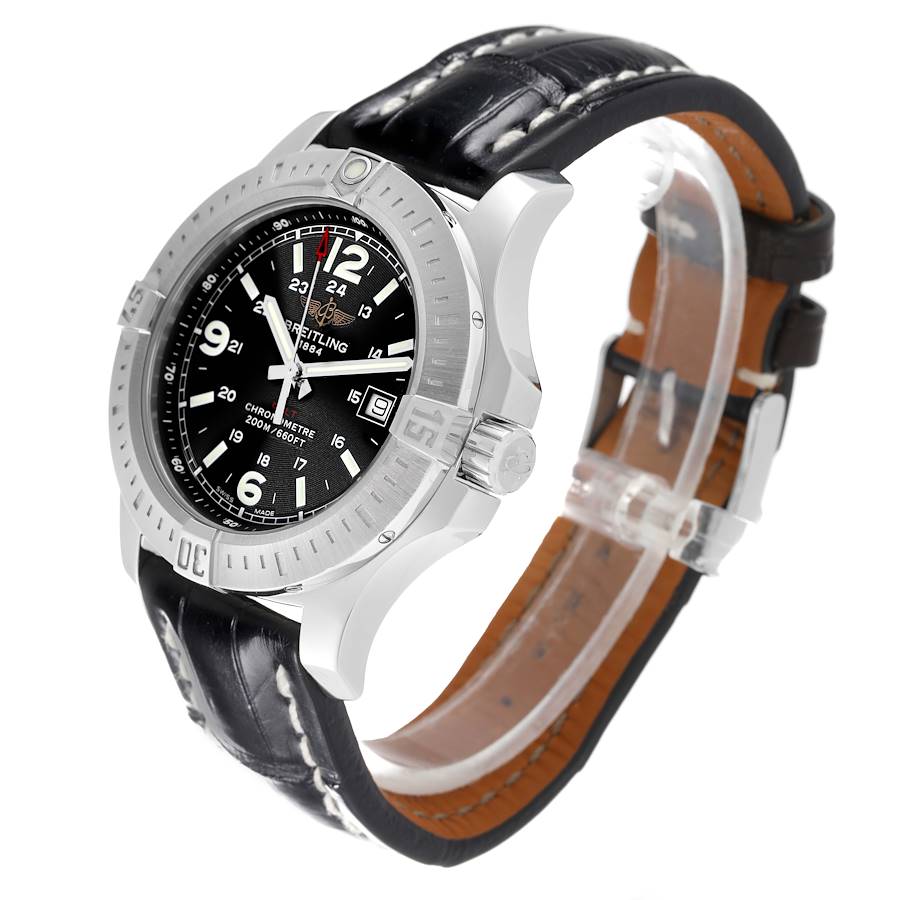 Breitling Colt Black Dial Leather Strap Steel Mens Watch A74388