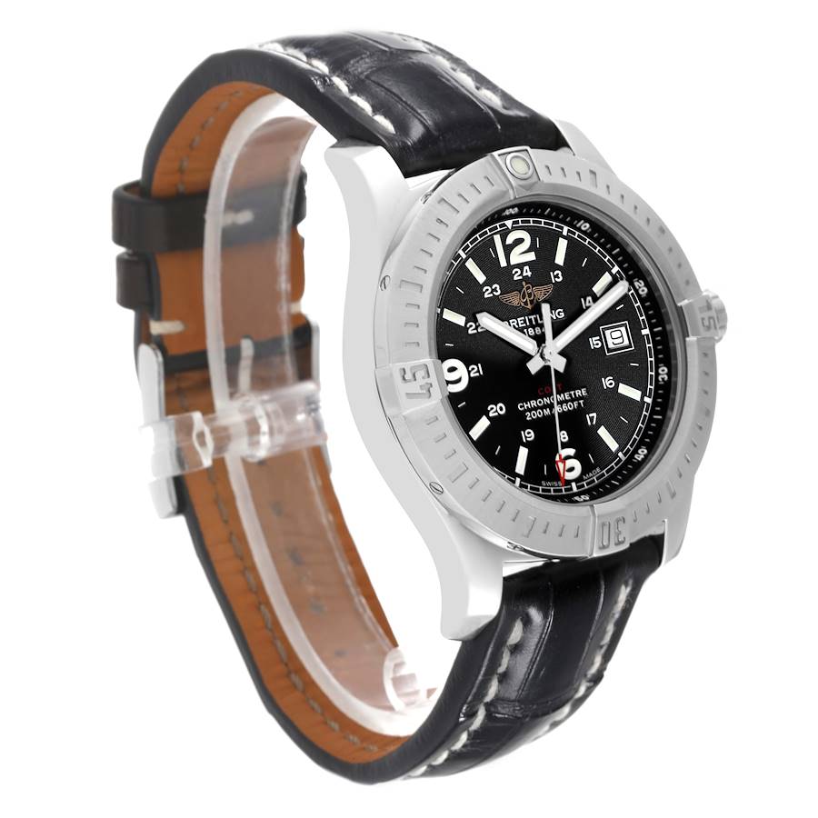 Breitling Colt Black Dial Leather Strap Steel Mens Watch A74388