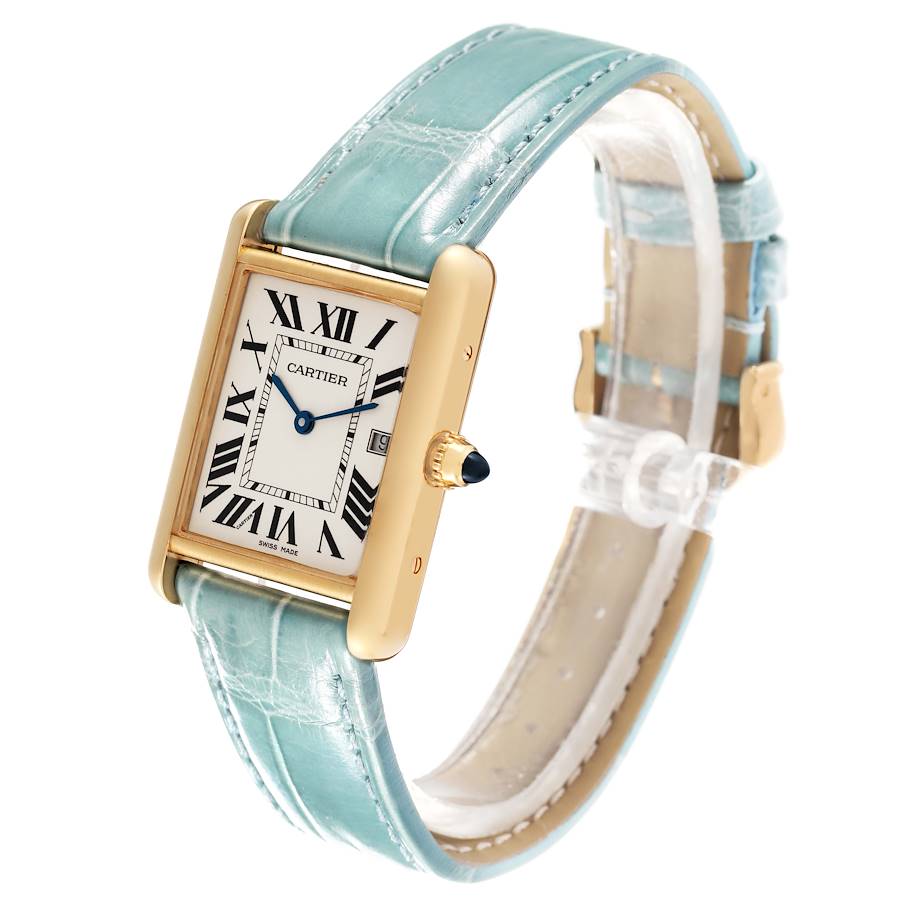 Cartier Tank Louis Yellow Gold Teal Leather Strap Mens Watch W1529756