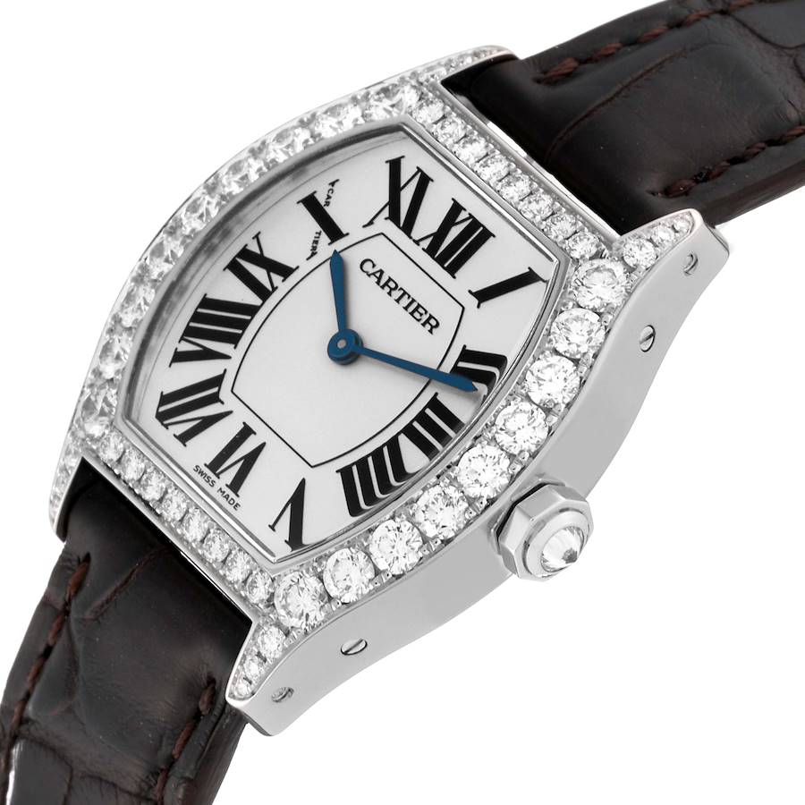 Cartier Tortue White Gold Diamond Black Strap Ladies Watch WA507231