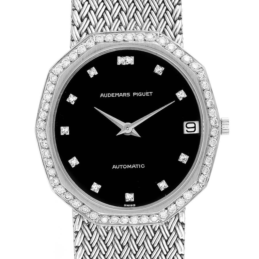 Audemars Piguet White Gold Black Dial Diamond Vintage Mens Watch
