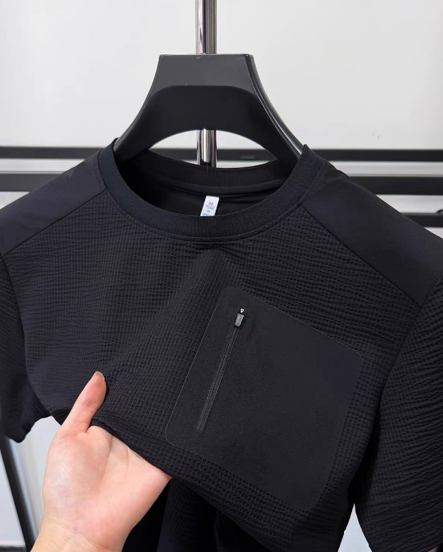 Men outdoor sports tee, textured panel design