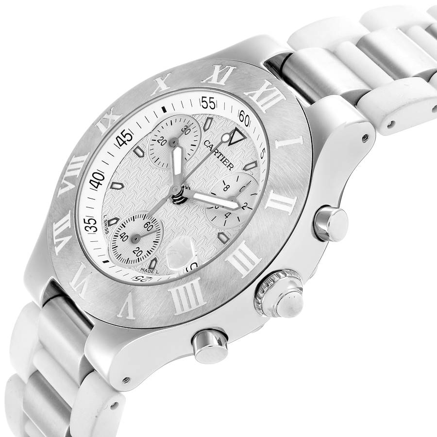 Cartier Must 21 Chronoscaph White Rubber Steel Ladies Watch W10184U2 Papers