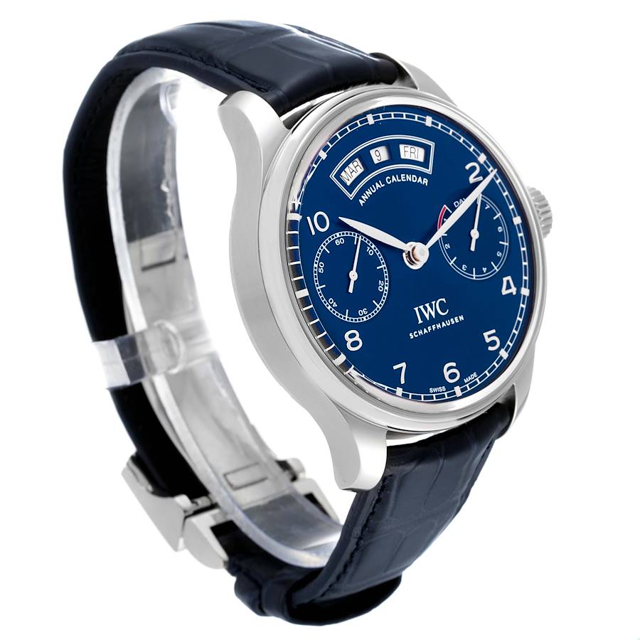 IWC Portugieser Annual Calendar Blue Dial Steel Mens Watch IW503502