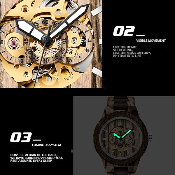 No Battery Fashion Mechanical Wooden Watch for Men, Mechanical Movement Wooden Strap Men's Watch for Father's Day, Birthday M808