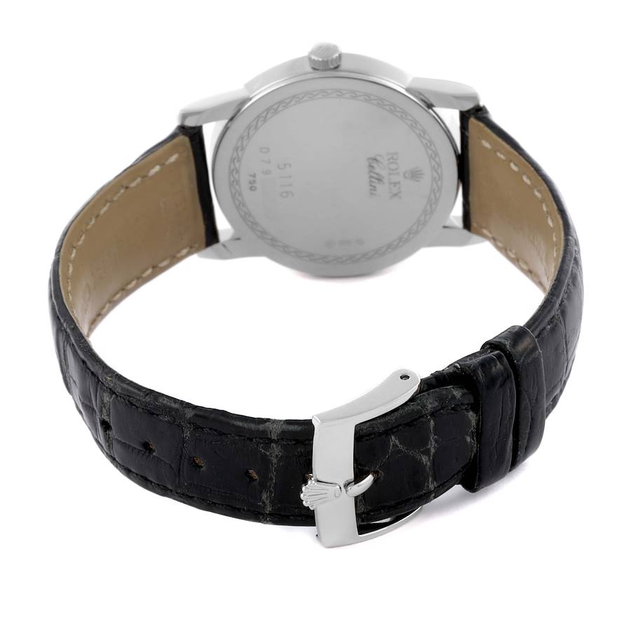 Rolex Cellini Classic Black Dial 18K White Gold Mens Watch 5116