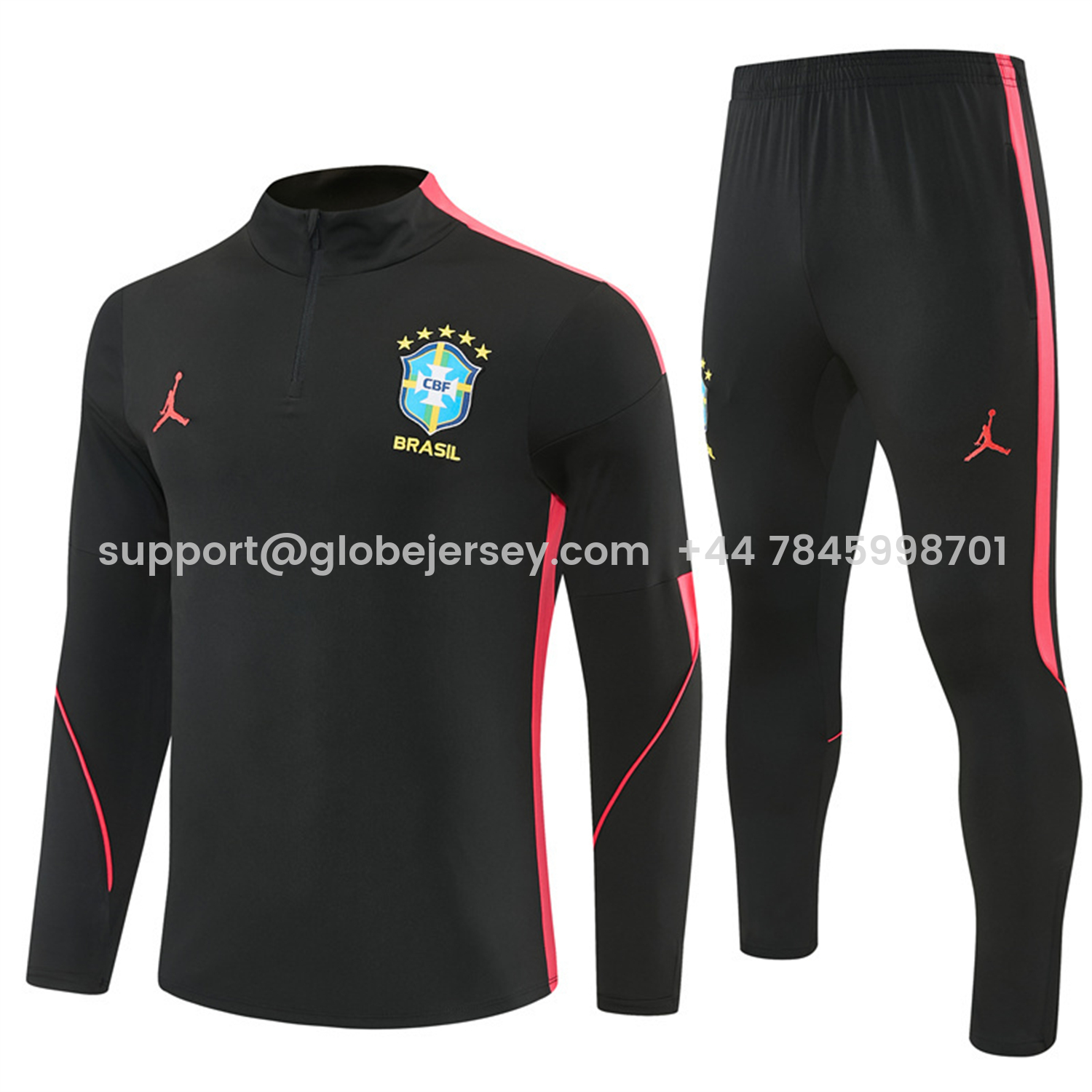 Brazil X JD 2026 Long Sleeves Training Set - Black Top And Black Orange Pants