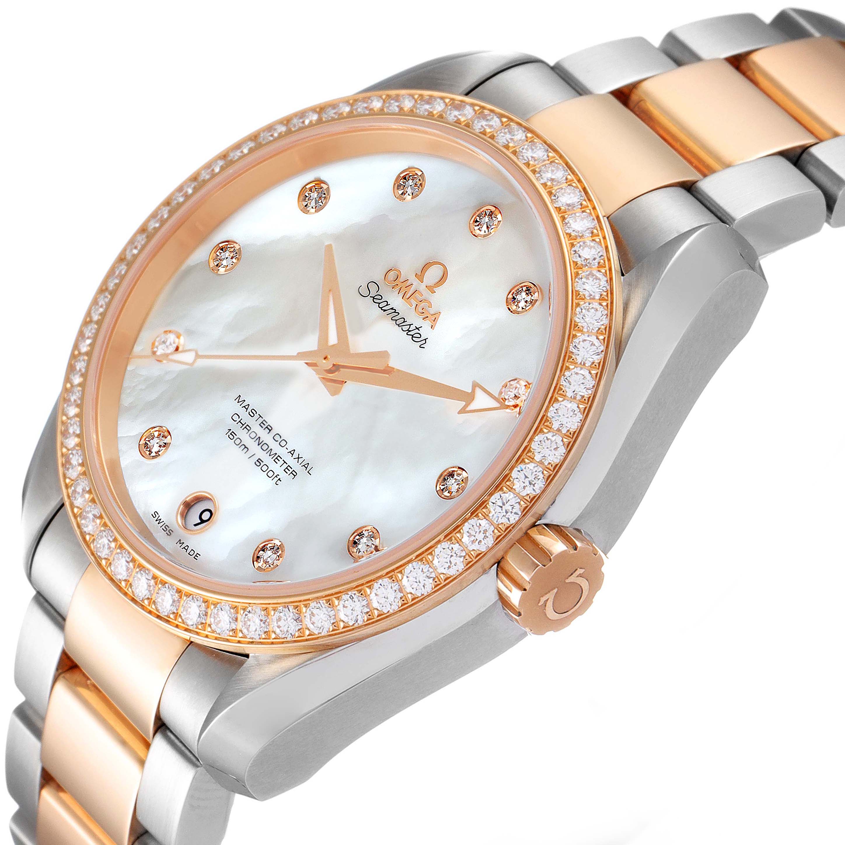 Omega Aqua Terra Steel Rose Gold Mother of Pearl Diamond Watch 38.5 MM 231.25.39.21.55.001