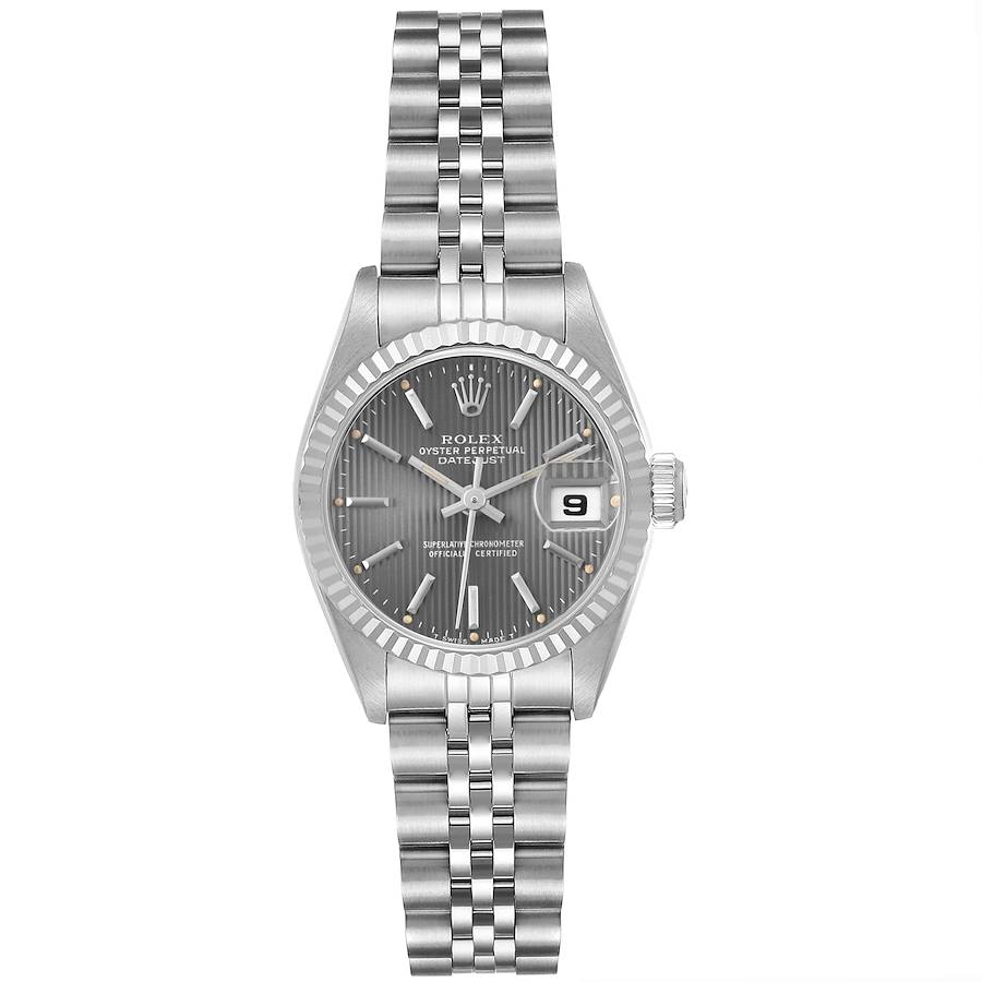 Rolex Datejust Steel White Gold Grey Tapestry Dial Ladies Watch 69174