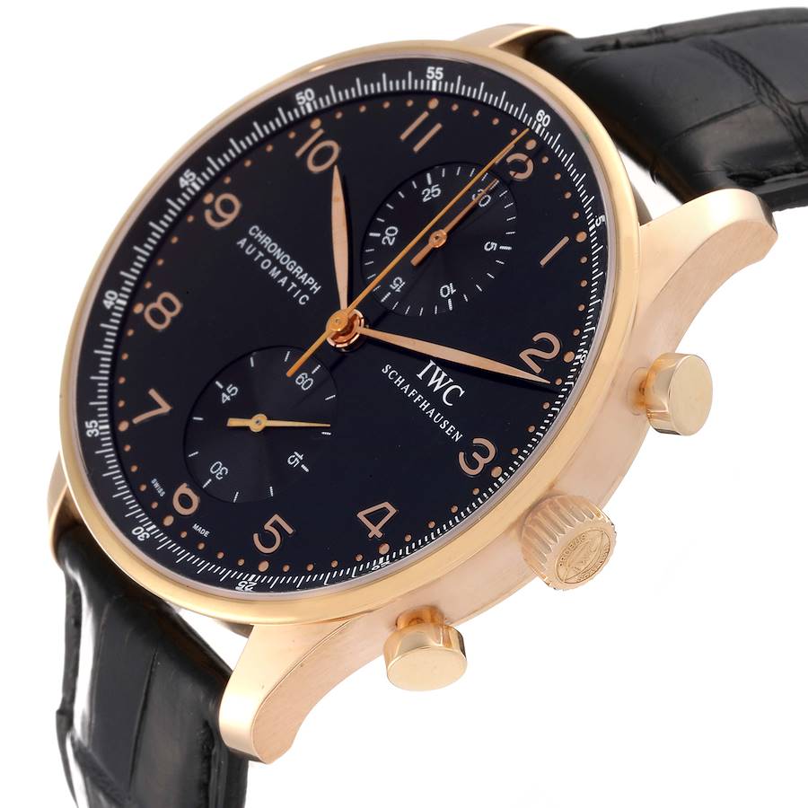 IWC Portuguese Chronograph Black Dial Rose Gold Mens Watch IW371415