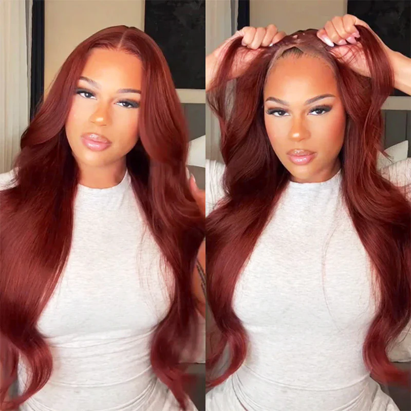 Megalook 13x6 Three-Go™ Reddish Brown Glueless Wigs Silky Straight With Drawstring 100% Human Hair Wig