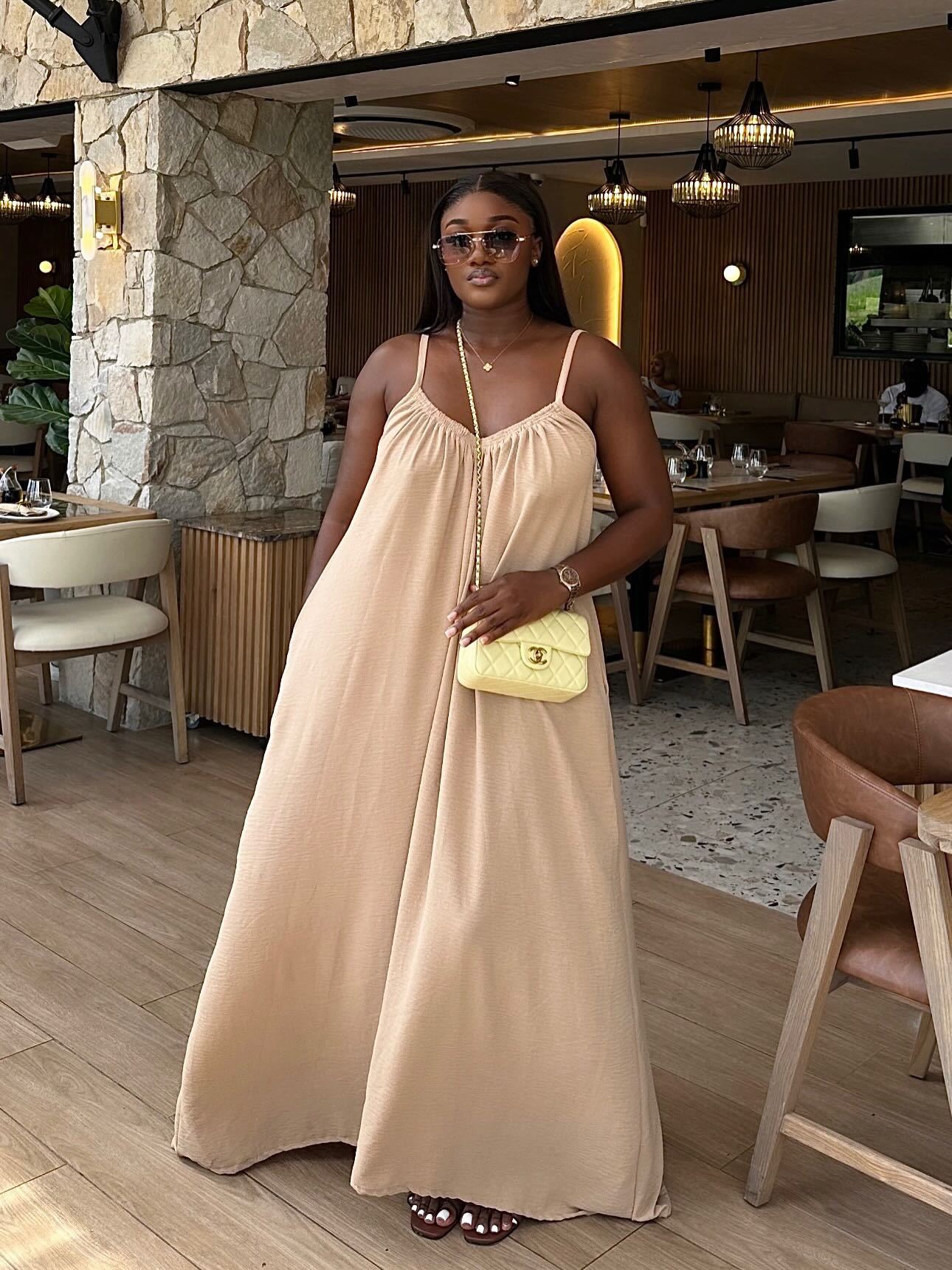 Women Summer Casual V-Neck Strappy Maxi Dress